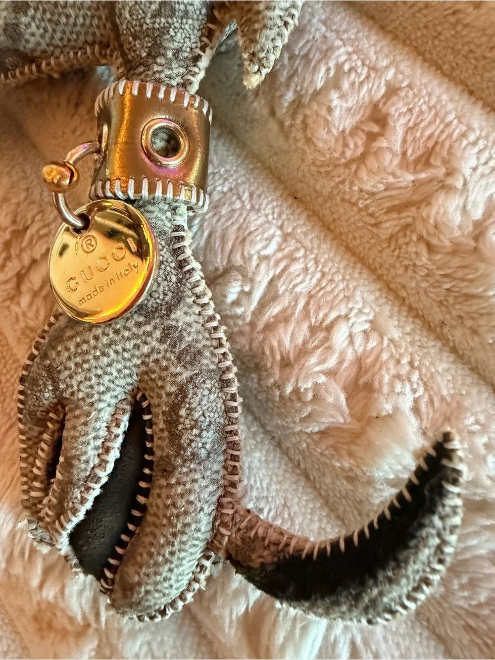 Gucci Gold and Brown Leather Dog Keyring Charm